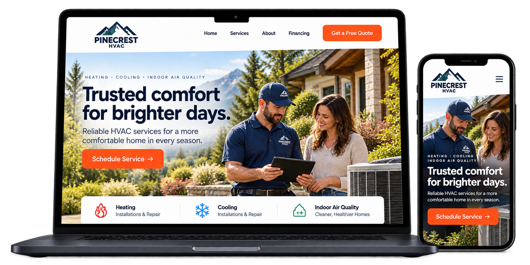 HVAC website design concept shown on a laptop and phone